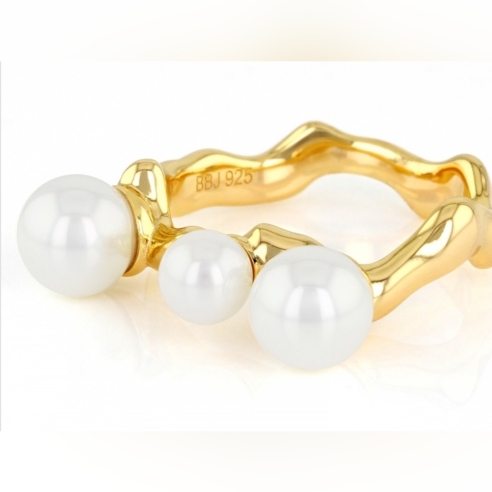 Unique Genuine Cultured Freshwater Pearls in 18k over Sterling Silver Sz 6